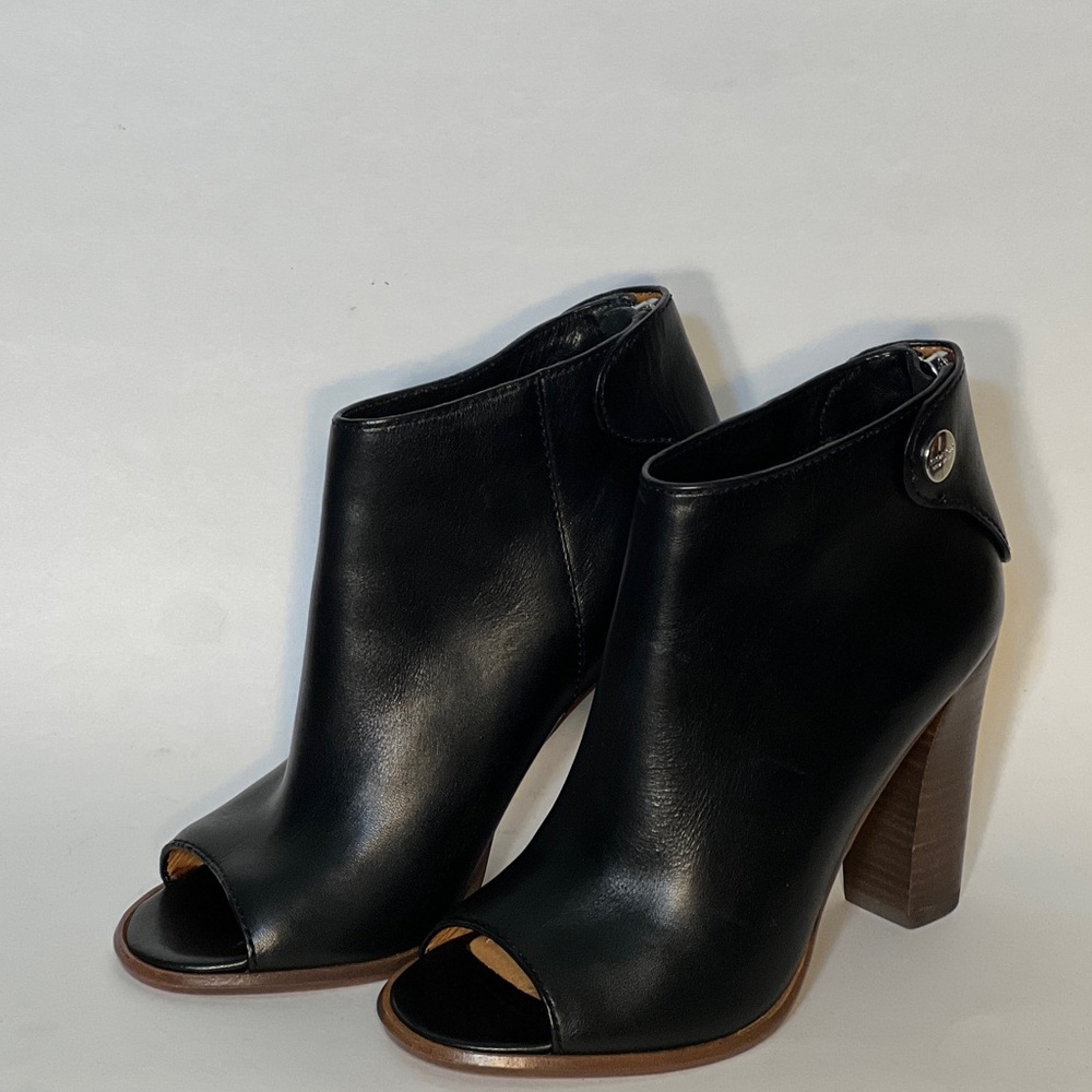 Coach Black Leather Ankle Booties Open Toe NWT 5